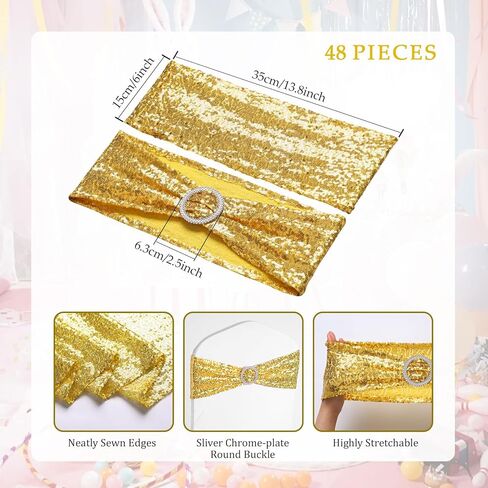 54 Pieces of Gold Sequin Chair Ribbons and Table Runners, 48 ​​Sequin Chair Bows, 6 Glitter Table Runners, Suitable for Wedding Parties Birthday Meeting Events Decorations (Gold) in Saudi Arabia
