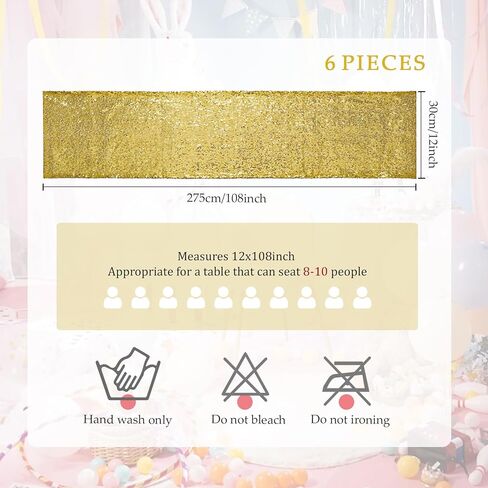 54 Pieces of Gold Sequin Chair Ribbons and Table Runners, 48 ​​Sequin Chair Bows, 6 Glitter Table Runners, Suitable for Wedding Parties Birthday Meeting Events Decorations (Gold) in Saudi Arabia