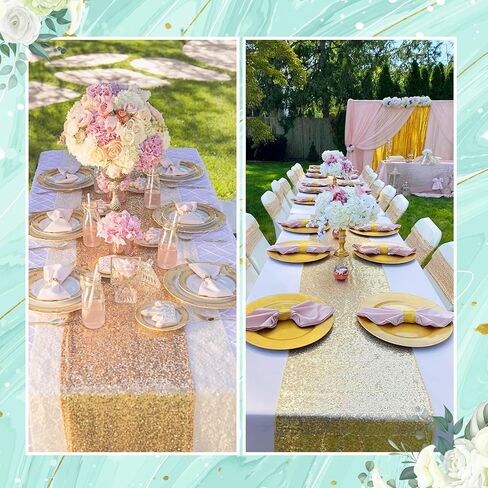 54 Pieces of Gold Sequin Chair Ribbons and Table Runners, 48 ​​Sequin Chair Bows, 6 Glitter Table Runners, Suitable for Wedding Parties Birthday Meeting Events Decorations (Gold) in Saudi Arabia
