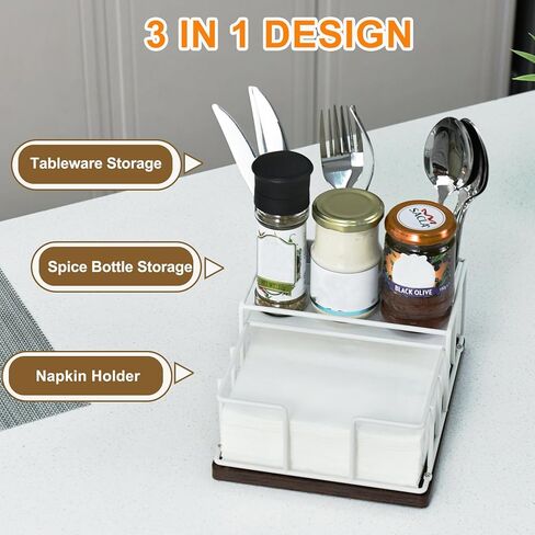 Napkin Holder for Paper Napkins,Flat Napkin And Utensils Holder For Kitchen Dining Table Wood Black Napkin Holders Cutlery Storage Box in Saudi Arabia