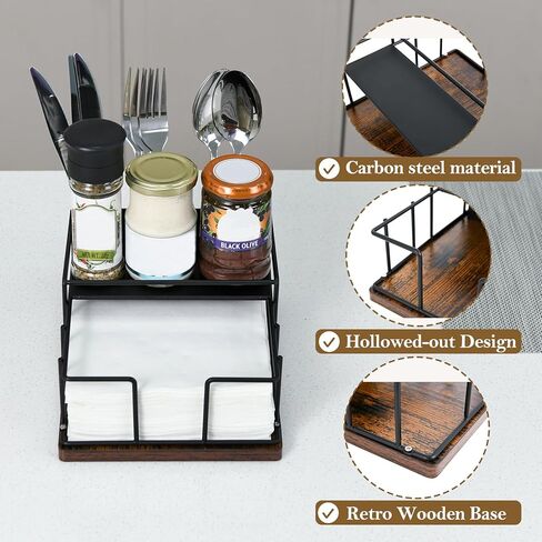 Napkin Holder for Paper Napkins,Flat Napkin And Utensils Holder For Kitchen Dining Table Wood Black Napkin Holders Cutlery Storage Box in Saudi Arabia
