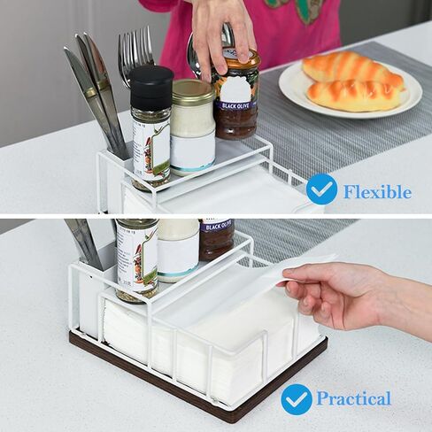 Napkin Holder for Paper Napkins,Flat Napkin And Utensils Holder For Kitchen Dining Table Wood Black Napkin Holders Cutlery Storage Box in Saudi Arabia