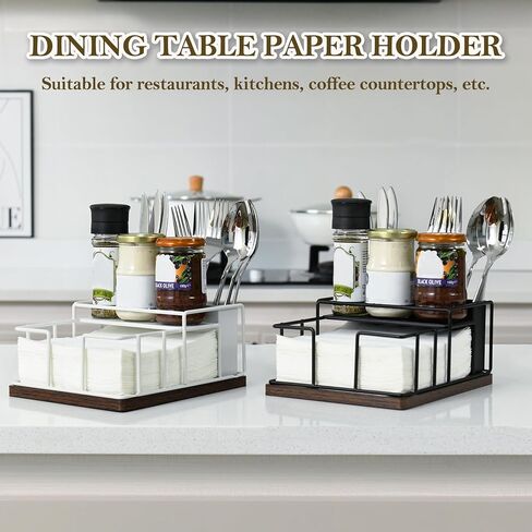 Napkin Holder for Paper Napkins,Flat Napkin And Utensils Holder For Kitchen Dining Table Wood Black Napkin Holders Cutlery Storage Box in Saudi Arabia