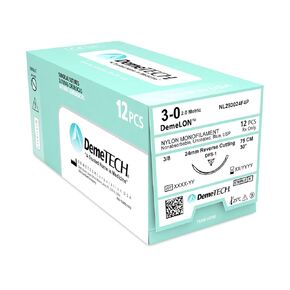 DEMETECH DemeLON خياطة أحادية النايلون غير قابلة للامتصاص، DFS-1، 24 مم، 3/8 دائرة، إبرة قطع عكسية، مقاس USP 3-0، 30 بوصة، (75 سم)، أزرق in Kuwait