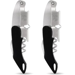 AVERZELLA 2-Pack Professional Wine Key for Servers & Bartenders | Heavy Duty Cork Screw with Double Hinged Design | Waiter's Corkscrew Wine Bottle Opener Wine Tool (Black, Stainless Steel) in Kuwait