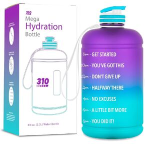 310 Nutrition Mega Hydration Bottle 64oz - BPA Free Large Water Bottle with Time Markers, Wide Mouth and Carry Handle for Daily Hydration, Gym, Office, Travel and Outdoor Use - Purple/Turquoise Ombre in Saudi Arabia