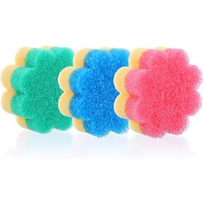 Oruola 3pcs Scrubbies for Dishes,Kitchen Scrub Pads,Dish Washing Sponge,Dual-Sided Temperature Scrubby Sponges,Flower Dual-Sided Sponge for Dish,Bathroom,Kitchen,Washing & Plus,Multipurpose in Kuwait