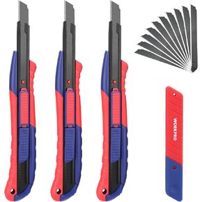 WORKPRO 2-In-1 Safety Utility Knife Retractable Snap-off blade, Metal Box Cutter Set, Razor Knife Exacto Craft Knives, with 10 Extra 9mm Blades, Pack of 3 in Kuwait
