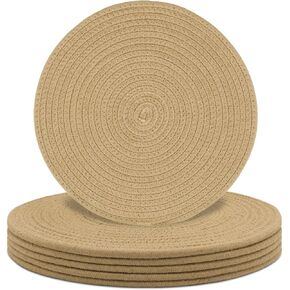 Round Placemats Set of 6, Cotton Rope Woven Table Mats, Hot Pads for Kitchen, Non Slip Heat Resistant Place Mats, 13 Inches Braided Placemat for Farmhouse Decor and Kitchen Table Decor (Brown) in Saudi Arabia