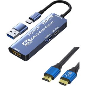بطاقة التقاط الفيديو USB 3.0 مع منفذ PD 100W و USB3.0 ، تسجيل لعبة البث 4K ، 60 إطارًا في الثانية ، HDMI إلى بطاقة التقاط USB-A/USB-C لـ Quest 3 ، Switch ، PS5/4 ، الكاميرا ، Xbox ، الكمبيوتر اللوحي in Kuwait