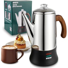 Electric Coffee Percolator Stainless Steel Coffee Maker with Tough Glass Clear Brew Progress Knob & On/OFF Switch Keep Warm Cordless Serve for Home and Hotel Room Use Gift Box Packaging 6 Cup in Kuwait