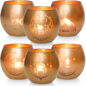 SHMILMH Ramadan Table Decor, Ramadan Mubarak Decoration, Glass Votive Tealight Candle Holders, Eid Decorations for Home Gift in Kuwait