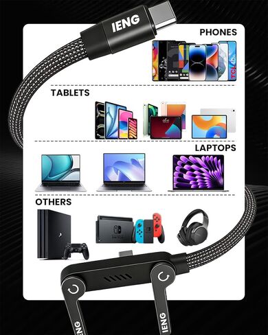 كابل نوع C 240 واط USB-C شحن حامل غير مرئي شحن USB C Android C إلى شاحن متعدد تلقائي مع تصميم سوار يمكن ارتداؤه 4 في 1 90 درجة زاوية يمنى تي شيرت سلك بيانات ملفوف (النوع C-النوع C) in Kuwait
