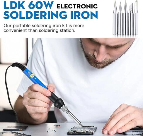 طقم مكواة لحام LDK 60 وات، مكواة لحام 110 فولت مع 5 أطراف لحام، سلك لحام، أدوات لحام لحام بدرجة حرارة قابلة للتعديل، تسخين سريع، إصلاح إلكتروني، مجموعة أدوات بدء المجوهرات الدائمة in Kuwait