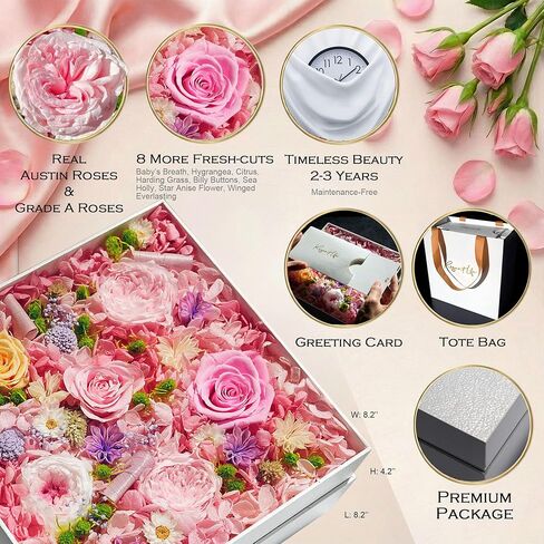 Box Bouquet, Preserved Fresh Flower for Delivery, Gifts for Women Girlfriend Wife Her on Anniversary Birthday Valentines Day, Forever Love to Mom on Mothers Day, Real Eternal Rose (Pink) in Saudi Arabia
