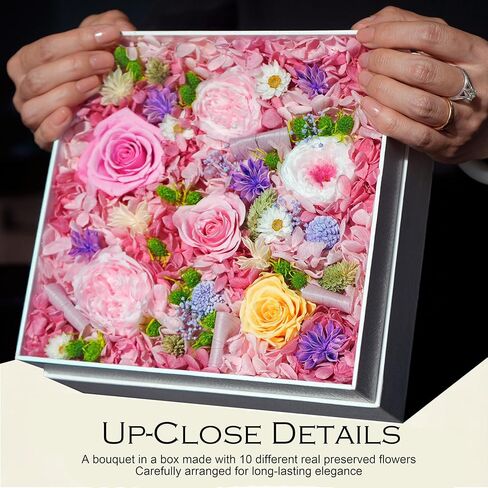 Box Bouquet, Preserved Fresh Flower for Delivery, Gifts for Women Girlfriend Wife Her on Anniversary Birthday Valentines Day, Forever Love to Mom on Mothers Day, Real Eternal Rose (Pink) in Saudi Arabia
