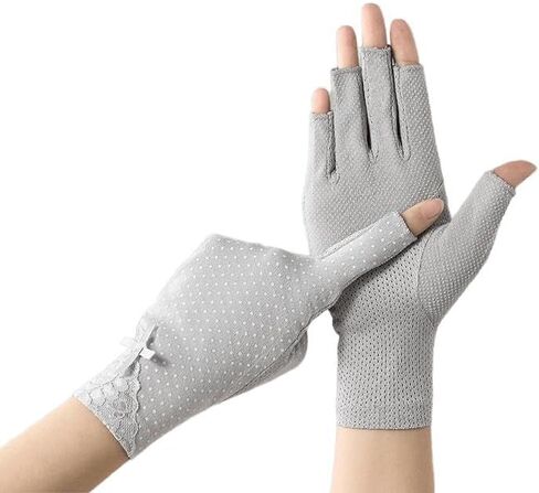 Women Pink Driving Ice-Silk Gloves Sun-UV-Protection Fingerless Gloves for Summer Hiking Cycling Running SPF Lace Glove in Saudi Arabia