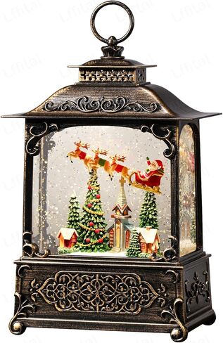 Christmas Snow Globes Village Snow Globe Lantern, Lighted Christmas Decorations Indoor for Home with Music Timer Glitter, Santa Claus Church Scene Festival Gifts, USB & Battery Operated in Saudi Arabia