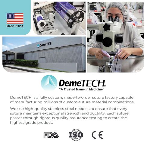 DEMETECH DemeLON خياطة أحادية النايلون غير قابلة للامتصاص، DFS-1، 24 مم، 3/8 دائرة، إبرة قطع عكسية، مقاس USP 3-0، 30 بوصة، (75 سم)، أزرق in Kuwait