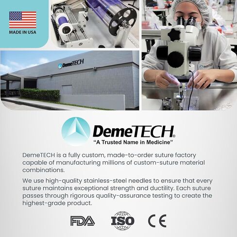 DEMETECH DemeLON خياطة أحادية النايلون غير قابلة للامتصاص، DFS-1، 24 مم، 3/8 دائرة، إبرة قطع عكسية، مقاس USP 3-0، 30 بوصة، (75 سم)، أزرق in Kuwait