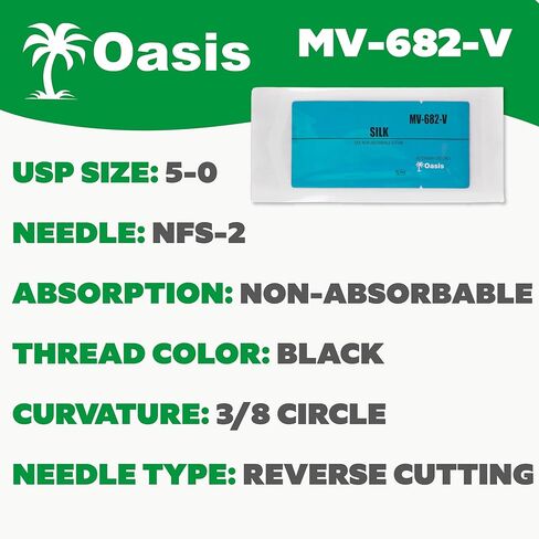 Oasis Vet Silk Surgical Suture, 5-0, (FS-2) 3/8 16mm Reverse Cutting Needle, 75cm, 12/Box, Veterinary Use in Saudi Arabia