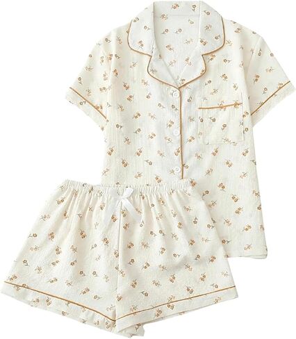Remidoo Women's Striped Pj Set Short Sleeve 2 Piece Button Up Pajamas Sleepwear in Saudi Arabia