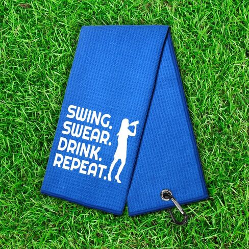 Swing Swear Repeat Funny Waffle Golf Towel, Embroidered Blue Golf Towel with Clip, Golfer Accessories for Men, Retirement Gifts for Friends Family Boss Leader Manager Supervisor Coworkers in Saudi Arabia