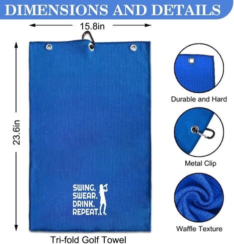Swing Swear Repeat Funny Waffle Golf Towel, Embroidered Blue Golf Towel with Clip, Golfer Accessories for Men, Retirement Gifts for Friends Family Boss Leader Manager Supervisor Coworkers in Saudi Arabia