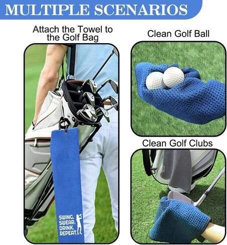 Swing Swear Repeat Funny Waffle Golf Towel, Embroidered Blue Golf Towel with Clip, Golfer Accessories for Men, Retirement Gifts for Friends Family Boss Leader Manager Supervisor Coworkers in Saudi Arabia