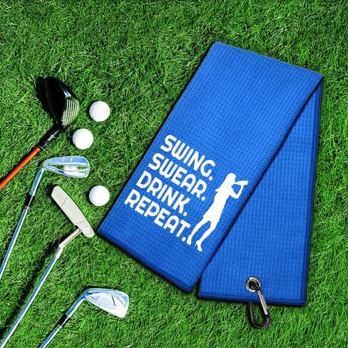 Swing Swear Repeat Funny Waffle Golf Towel, Embroidered Blue Golf Towel with Clip, Golfer Accessories for Men, Retirement Gifts for Friends Family Boss Leader Manager Supervisor Coworkers in Saudi Arabia