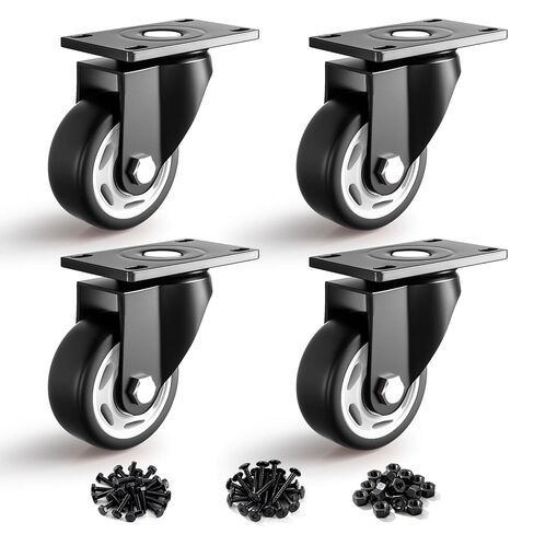 عجلات عجلات من ANDUTEES مقاس 1.5 بوصة للأثاث، مجموعة عجلات صغيرة مكونة من 4 قطع، تحميل عجلات سوداء بلوحة دوارة بوزن 400 رطل، عجلات دوارة للطاولة وخزانة طاولة العمل (مع مسامير) in Kuwait