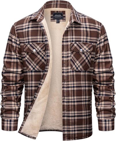 Cotrasen Men Flannel Shirt Jacket Cotton Plaid Sherpa مبطن الزر المبطن مع معطف سترة للرجال مع 5 جيوب in Saudi Arabia