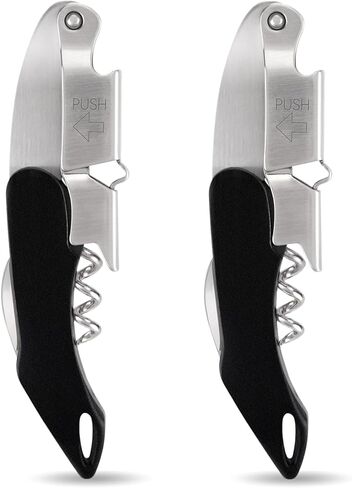 AVERZELLA 2-Pack Professional Wine Key للخوادم والسقاة | برغي فلين عالي التحمل بتصميم مفصلي مزدوج | أداة فتح زجاجات النبيذ النادل (أسود، الفولاذ المقاوم للصدأ) in Saudi Arabia