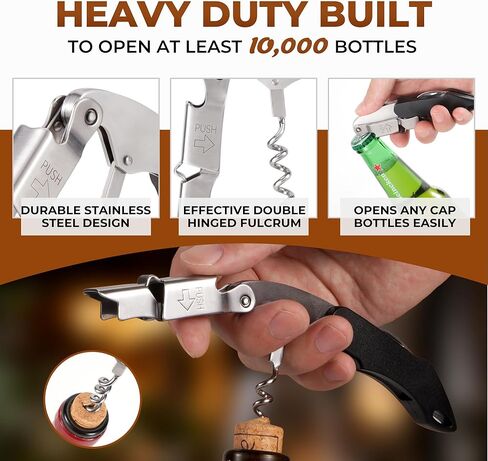 AVERZELLA 2-Pack Professional Wine Key للخوادم والسقاة | برغي فلين عالي التحمل بتصميم مفصلي مزدوج | أداة فتح زجاجات النبيذ النادل (أسود، الفولاذ المقاوم للصدأ) in Saudi Arabia