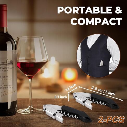 AVERZELLA 2-Pack Professional Wine Key للخوادم والسقاة | برغي فلين عالي التحمل بتصميم مفصلي مزدوج | أداة فتح زجاجات النبيذ النادل (أسود، الفولاذ المقاوم للصدأ) in Saudi Arabia