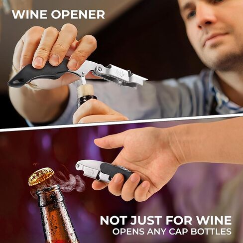 AVERZELLA 2-Pack Professional Wine Key للخوادم والسقاة | برغي فلين عالي التحمل بتصميم مفصلي مزدوج | أداة فتح زجاجات النبيذ النادل (أسود، الفولاذ المقاوم للصدأ) in Saudi Arabia