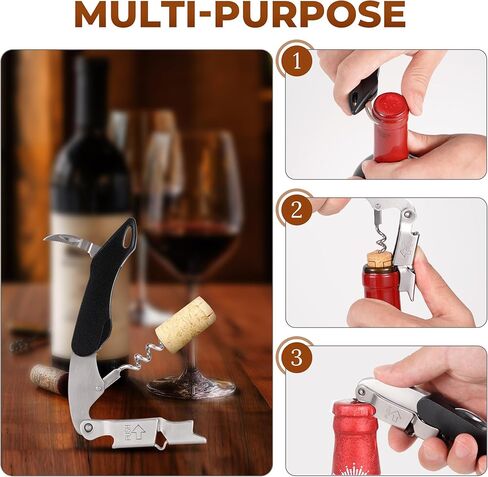 AVERZELLA 2-Pack Professional Wine Key للخوادم والسقاة | برغي فلين عالي التحمل بتصميم مفصلي مزدوج | أداة فتح زجاجات النبيذ النادل (أسود، الفولاذ المقاوم للصدأ) in Saudi Arabia