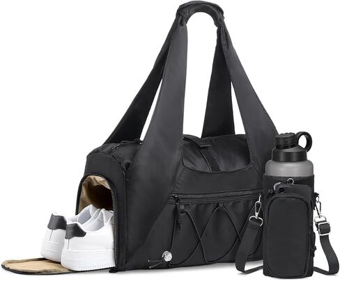 Gym Tote Bag for Women with Water Bottle Pack, Lightweight Duffle Bags for with Shoe Compartment, Workout Yoga Mat Luggage(Black) in Saudi Arabia