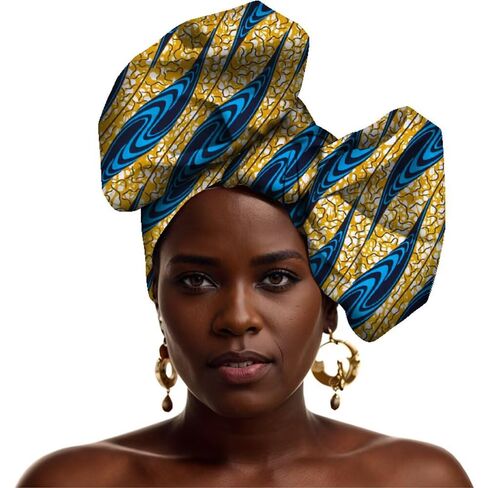 HollandaisWax African Head Wraps for Women Cotton Wax Print Headband Scarf Nigerian Gele Headtie 50 * 180CM in Kuwait
