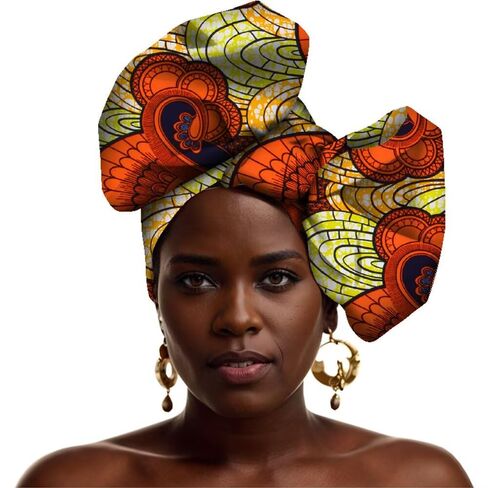 HollandaisWax African Head Wraps for Women Cotton Wax Print Headband Scarf Nigerian Gele Headtie 50 * 180CM in Kuwait