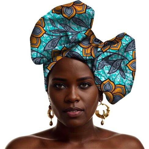 HollandaisWax African Head Wraps for Women Cotton Wax Print Headband Scarf Nigerian Gele Headtie 50 * 180CM in Kuwait