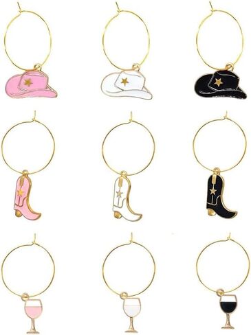 Pronature Cowboy Wine Charms Western Cowboy Boot Hat Glass Pendant, Glass Marker for Party, Texas, 0.98inch Hoop, Gift for Wine Lover in Saudi Arabia