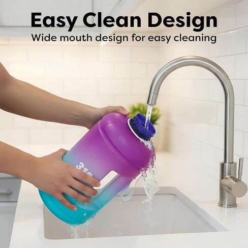310 Nutrition Mega Hydration Bottle 64oz - BPA Free Large Water Bottle with Time Markers, Wide Mouth and Carry Handle for Daily Hydration, Gym, Office, Travel and Outdoor Use - Purple/Turquoise Ombre in Saudi Arabia