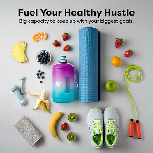 310 Nutrition Mega Hydration Bottle 64oz - BPA Free Large Water Bottle with Time Markers, Wide Mouth and Carry Handle for Daily Hydration, Gym, Office, Travel and Outdoor Use - Purple/Turquoise Ombre in Saudi Arabia