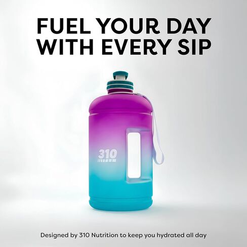 310 Nutrition Mega Hydration Bottle 64oz - BPA Free Large Water Bottle with Time Markers, Wide Mouth and Carry Handle for Daily Hydration, Gym, Office, Travel and Outdoor Use - Purple/Turquoise Ombre in Saudi Arabia
