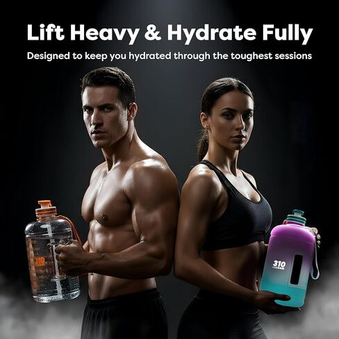 310 Nutrition Mega Hydration Bottle 64oz - BPA Free Large Water Bottle with Time Markers, Wide Mouth and Carry Handle for Daily Hydration, Gym, Office, Travel and Outdoor Use - Purple/Turquoise Ombre in Saudi Arabia