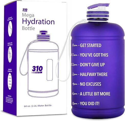 310 Nutrition Mega Hydration Bottle 64oz - BPA Free Large Water Bottle with Time Markers, Wide Mouth and Carry Handle for Daily Hydration, Gym, Office, Travel and Outdoor Use - Purple/Turquoise Ombre in Saudi Arabia