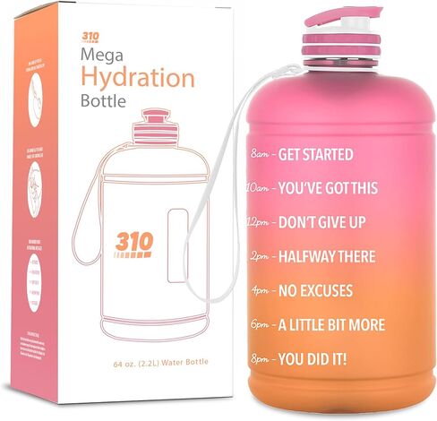 310 Nutrition Mega Hydration Bottle 64oz - BPA Free Large Water Bottle with Time Markers, Wide Mouth and Carry Handle for Daily Hydration, Gym, Office, Travel and Outdoor Use - Purple/Turquoise Ombre in Saudi Arabia
