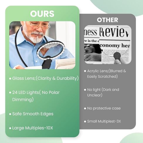 الزجاج الخالي من الصبر مع الضوء للقراءة ، ومكبر الرقبة 10x مع الضوء للعمل عن قرب مع عدسة زجاجية حقيقية ، ومرنة الكبرى الكبير لكبار السن ، والمسنين في الرؤية المنخفضة الرؤية in Kuwait