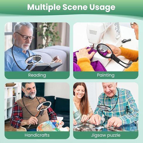 الزجاج الخالي من الصبر مع الضوء للقراءة ، ومكبر الرقبة 10x مع الضوء للعمل عن قرب مع عدسة زجاجية حقيقية ، ومرنة الكبرى الكبير لكبار السن ، والمسنين في الرؤية المنخفضة الرؤية in Kuwait